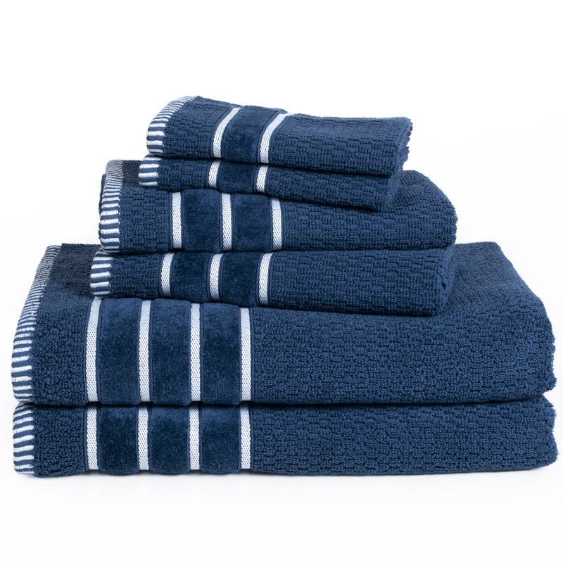 Lavish Home Luxury Cotton Towel Set - Rice Weave 100% Egyptian Cotton 6 Piece Set with 2 Bath Towels, 2 Hand Towels and 2 Washcloths - Navy - Image 2